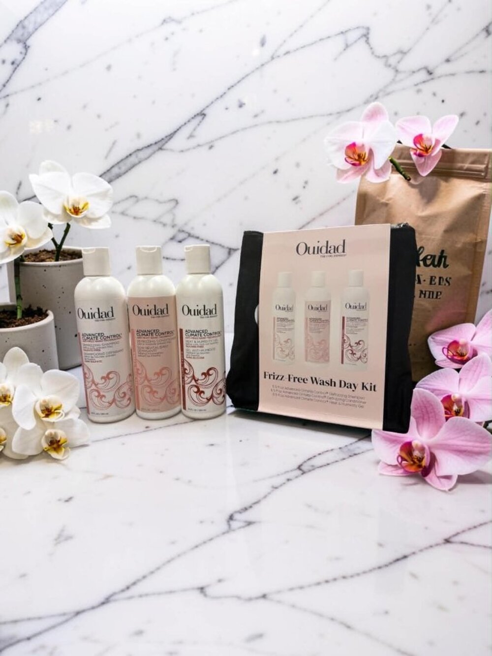 Ouidad Frizz Free Wash Day Kit Shampoo, Conditioner & Heat & Humidity Gel 8.5 oz